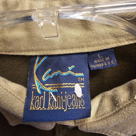 VTG 90s Karl Kani Olive Rugby Pullover Shirt L Embroidered Logo Contrast Collar - Picture 4 of 11